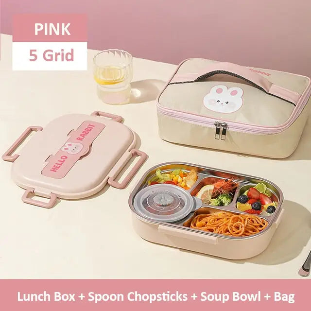 Aesthetic Metal Lunchbox - 5 Grid With Bag