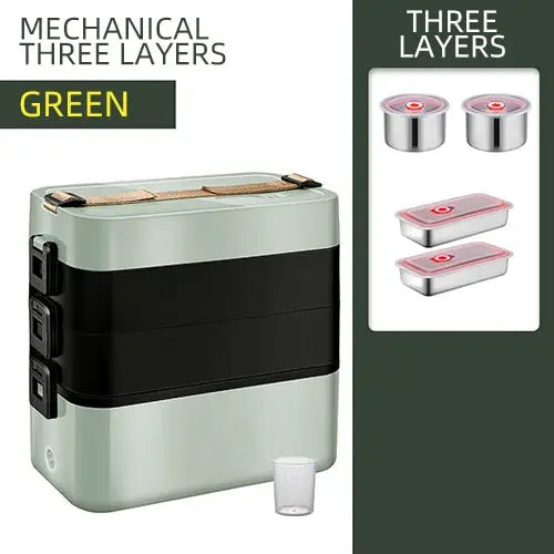 Bento Box Heated - Green Three Layers
