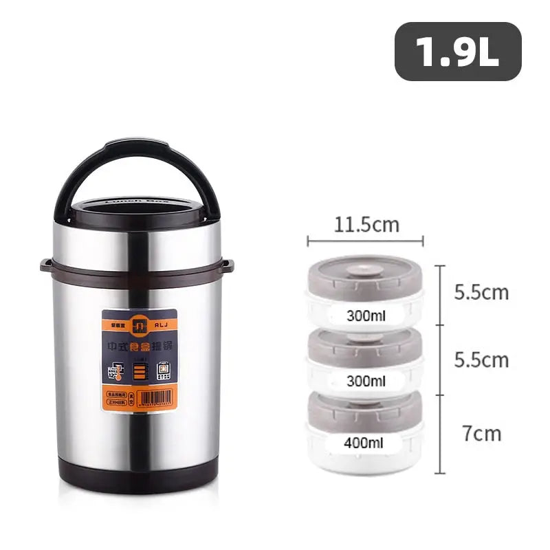 Bento With Thermos - Silver 1.9L