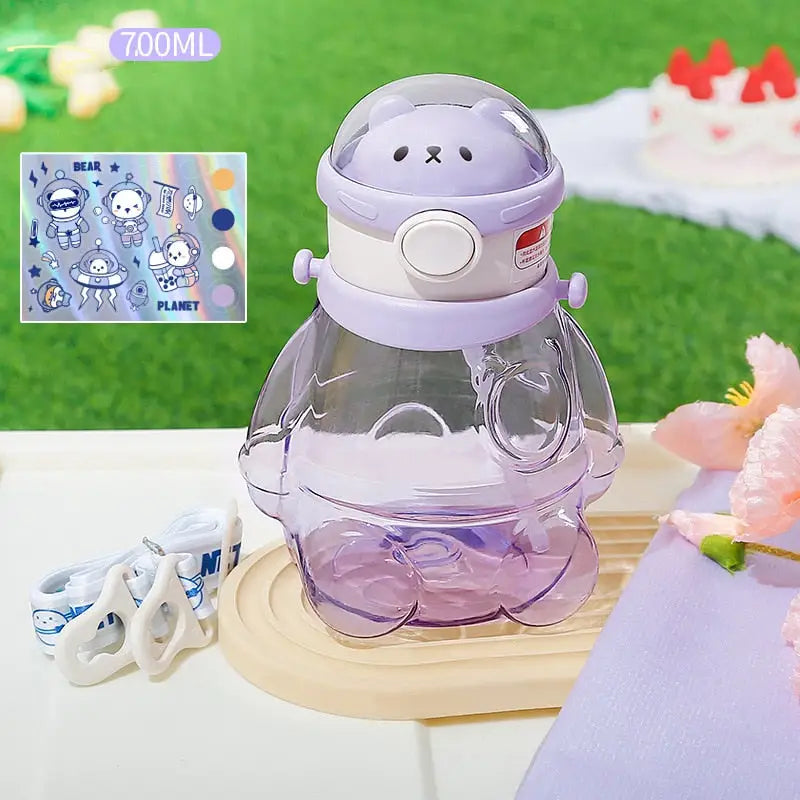 Clear Cute Astronaut Kids Water Bottle - 700ml / Purple