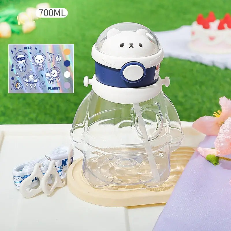 Clear Cute Astronaut Kids Water Bottle - 700ml / White
