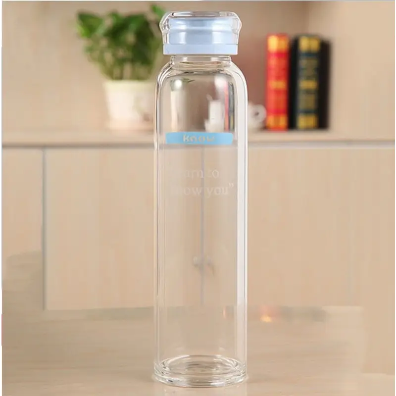 Clear Glass Water Bottle - 400-500ml / Blue