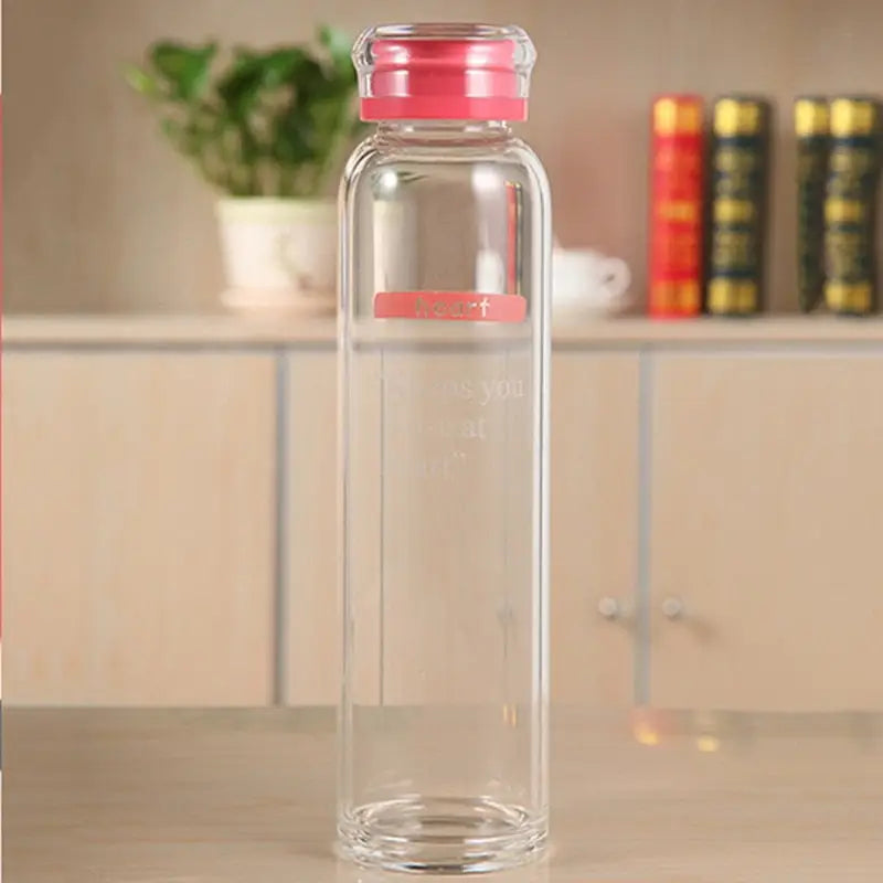 Clear Glass Water Bottle - 400-500ml / Red