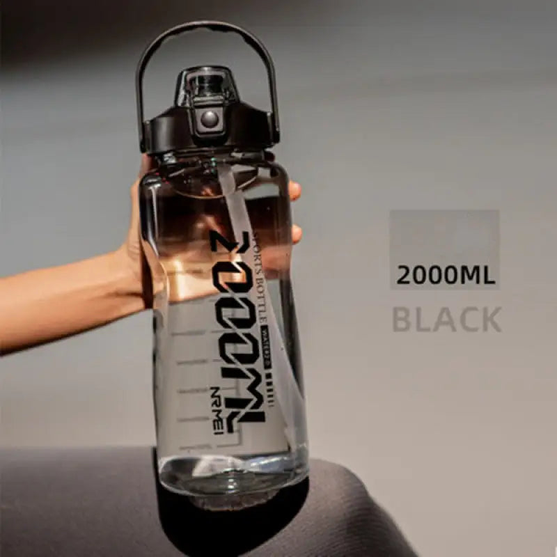 Clear Sports Water Bottle - Black-2000ml