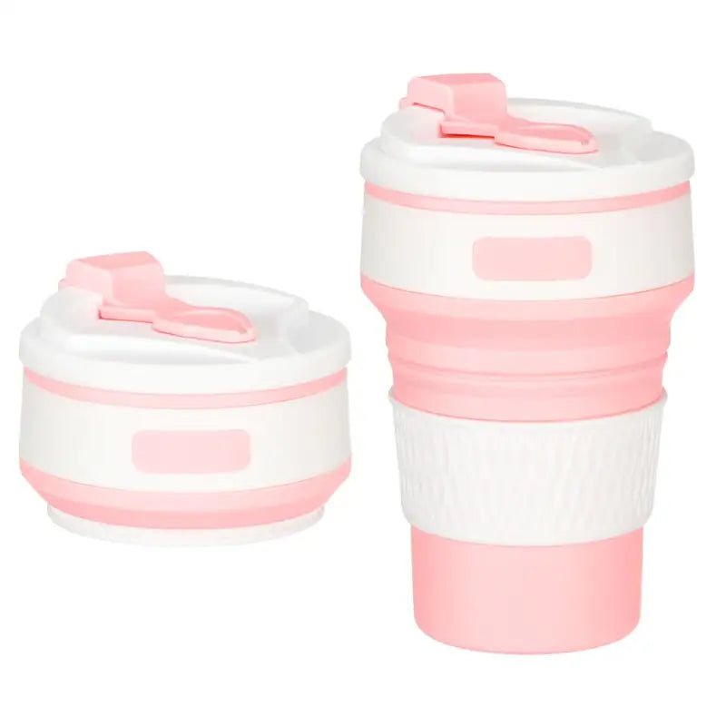 Collapsible Cup Water Bottle - Pink-White