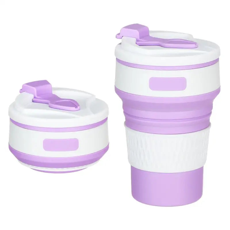 Collapsible Cup Water Bottle - Purple-White