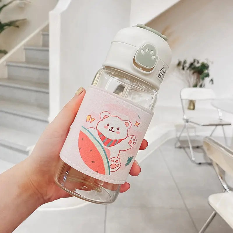 Cute Glass Kids Water Bottle - 301-400ml / Gray
