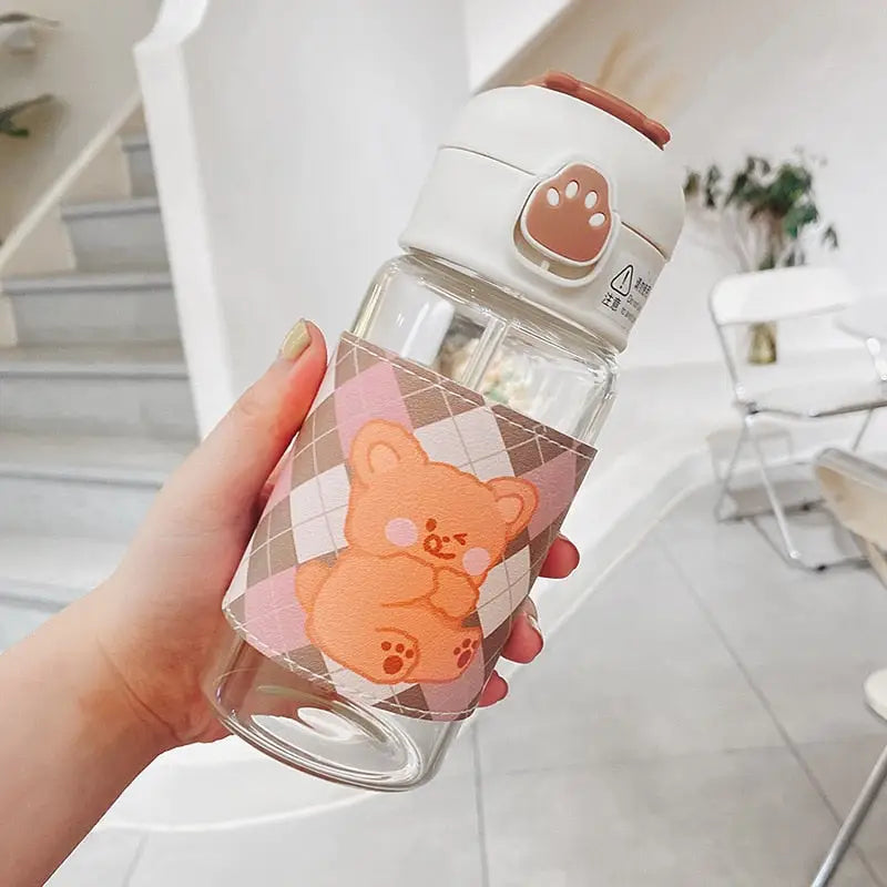 Cute Glass Kids Water Bottle - 301-400ml / Orange