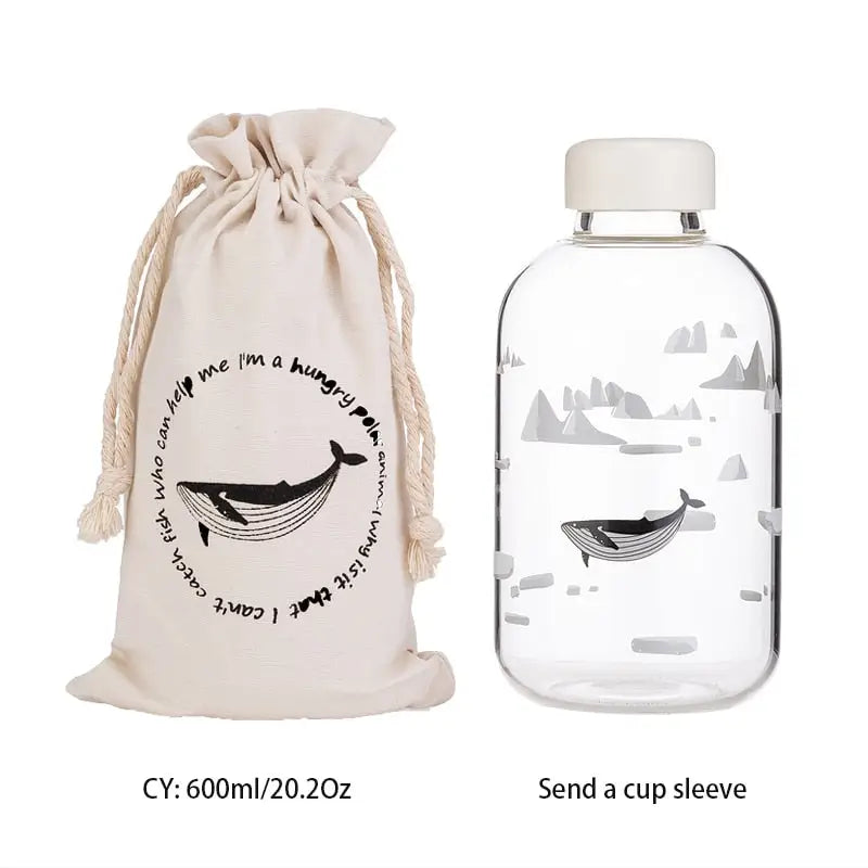 Cute Kids Glass Water Bottle - Whale 600ml