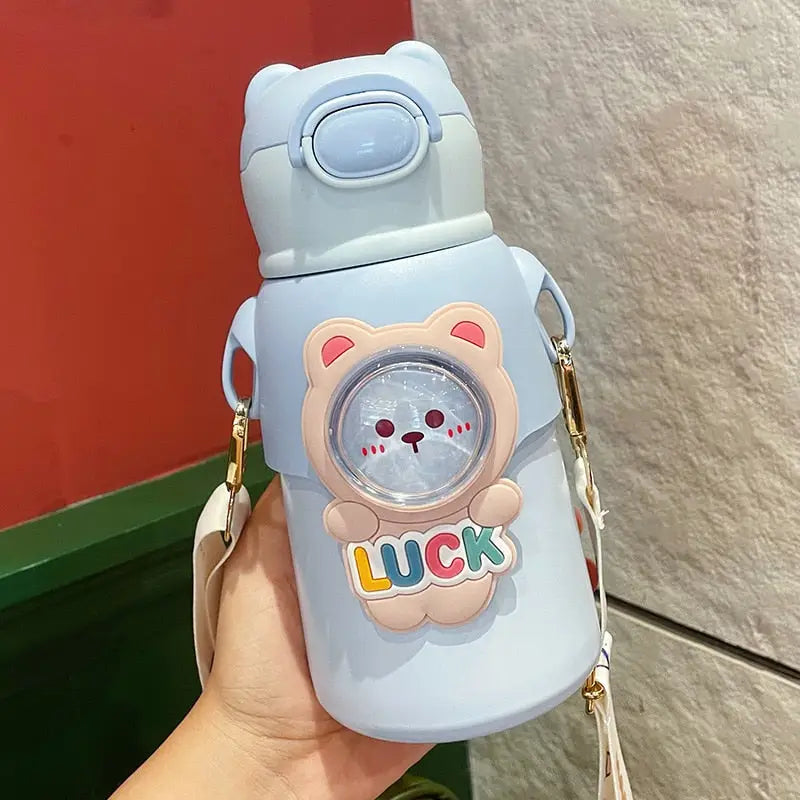 Cute Strap Kids Water Bottle - 520ml / Blue