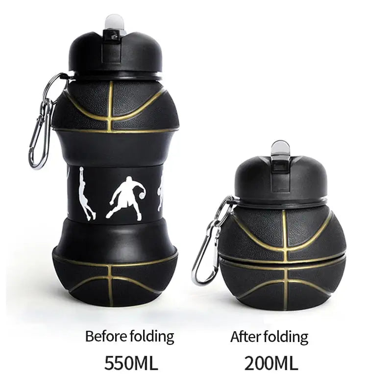 Foldable Sports Water Bottle - 550ml / Black Basketball