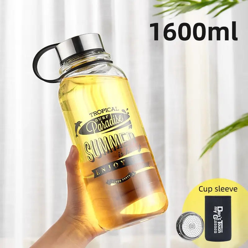 Glass Water Bottle with Silicone Sleeve - 1600ML