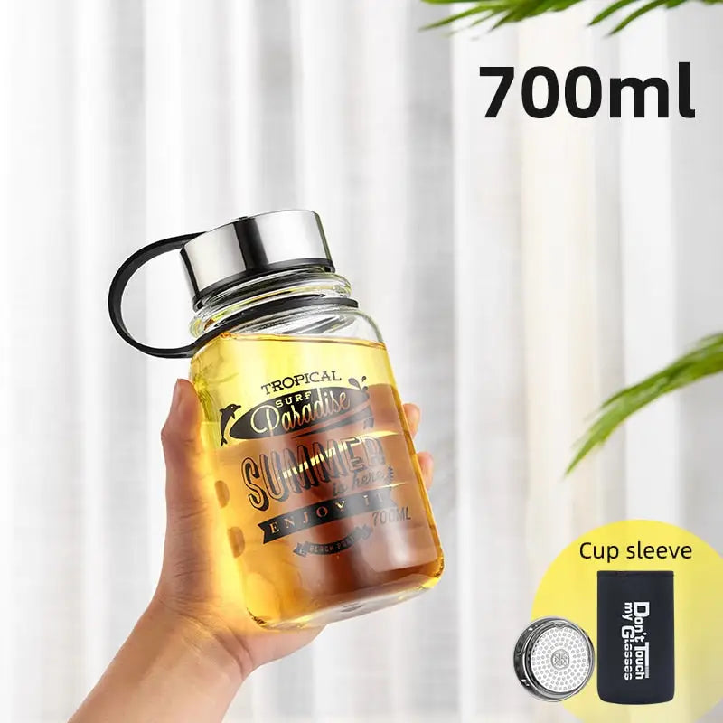 Glass Water Bottle with Silicone Sleeve - 700ML