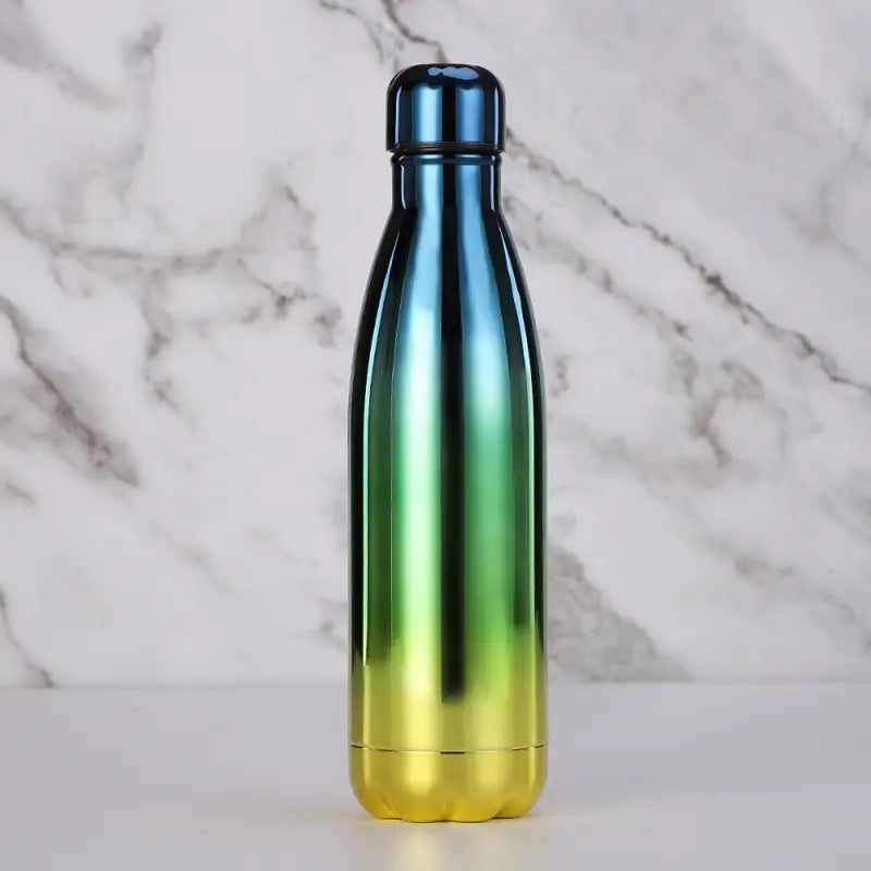Glossy Stainless Steel Water Bottle - Blue Green Yellow