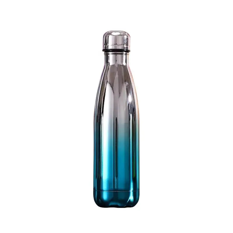 Glossy Stainless Steel Water Bottle - Silver Blue