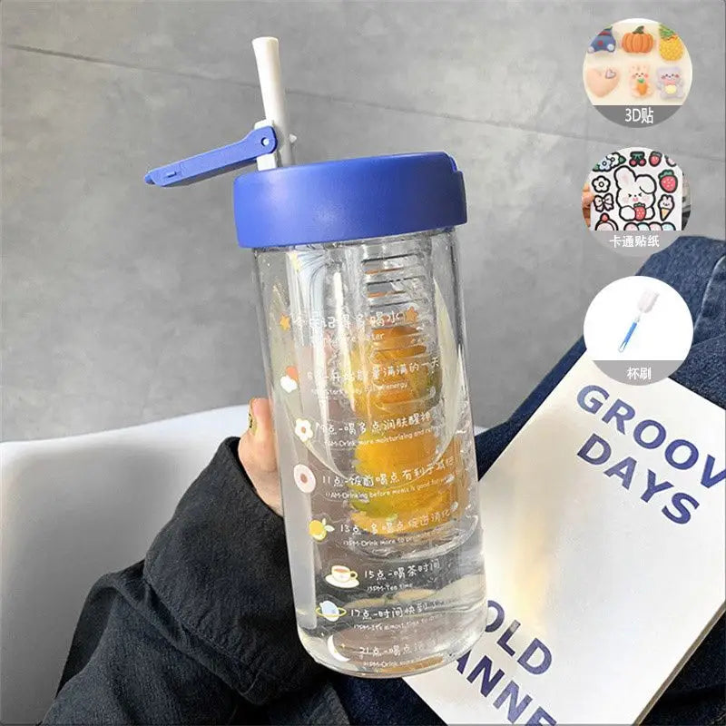 Insulated Glass Water Bottle - Blue-800ML-Gift