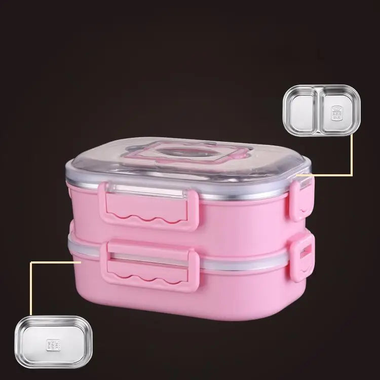 Japanese Bento Lunch Box - Double Layer Pink