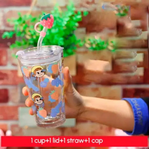 Kids Strawberry Cartoon Water Bottle - Blue Small Head /