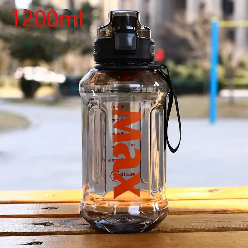 Large Plastic Sports Water Bottle - Black-1200ml