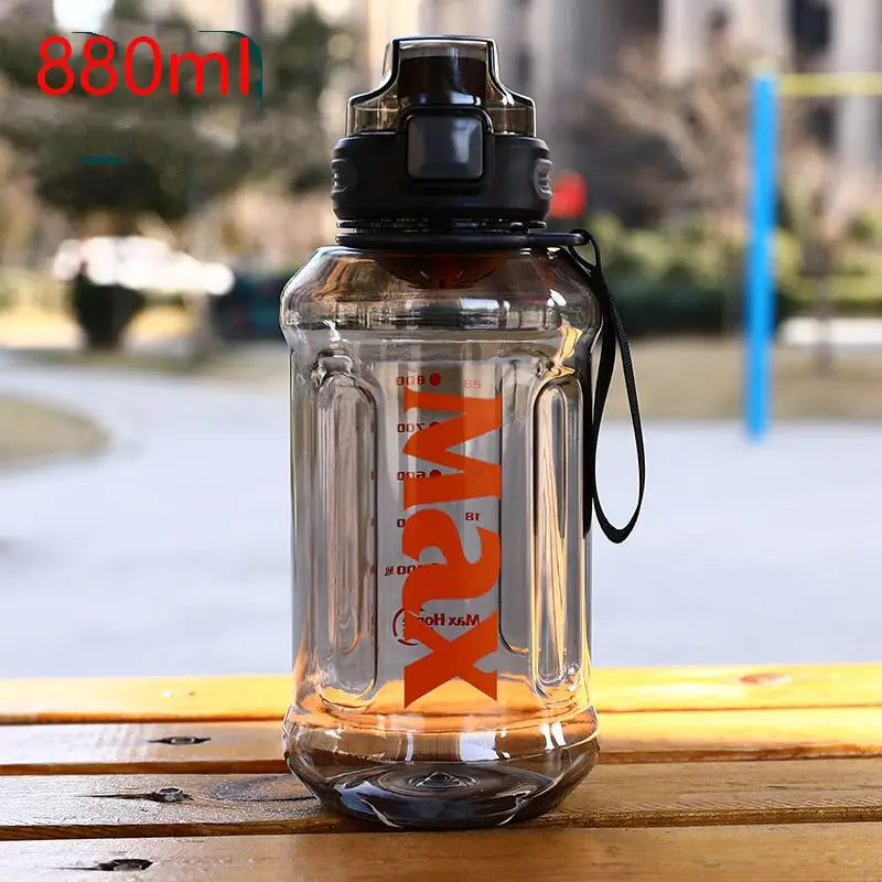 Large Plastic Sports Water Bottle - Black-880ml