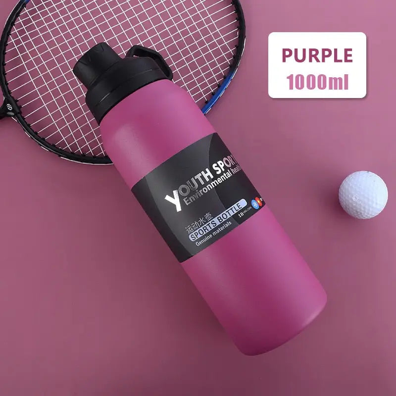 Outdoor Stainless Sports Water Bottle - 1000ml / Purple