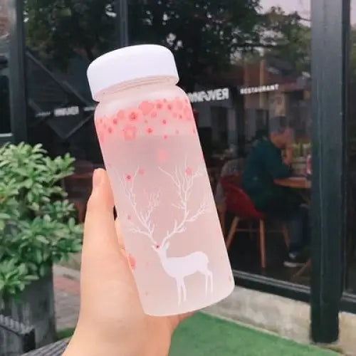 Pink Glass Water Bottle - 500ml / Frosted Deer