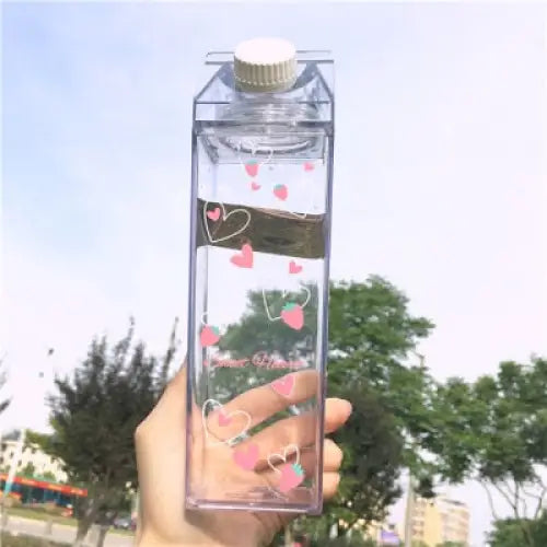 Pink Transparent Kids Water Bottle - 500ml / Heart