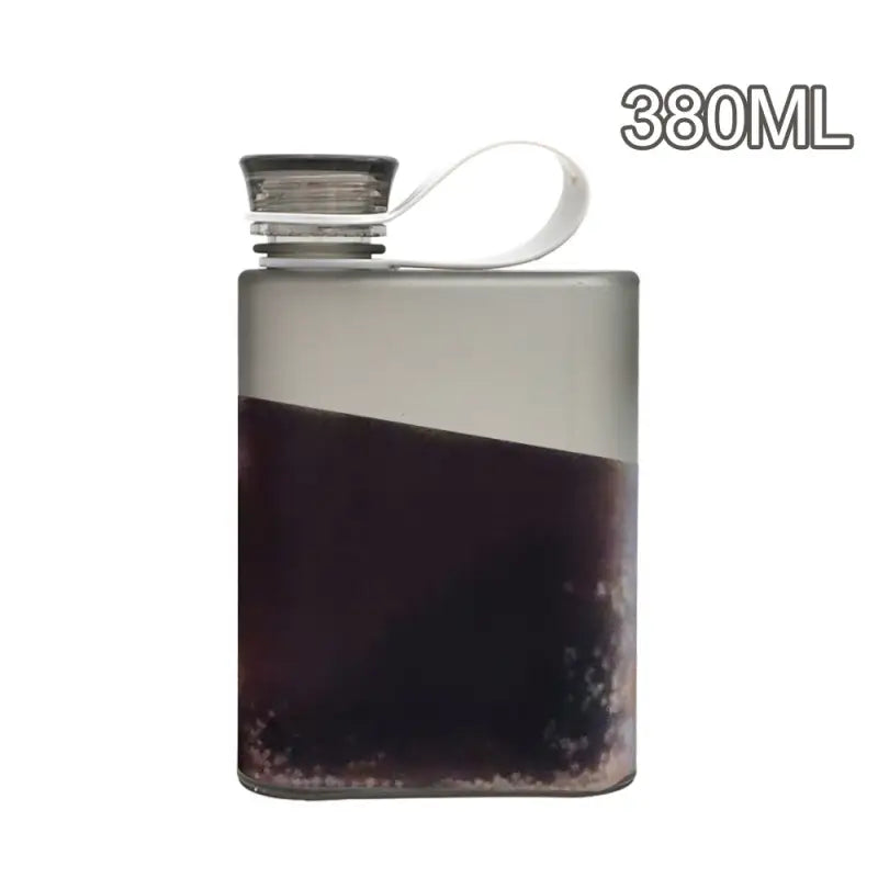 Portable Flat Sports Water Bottle - Black-380ML