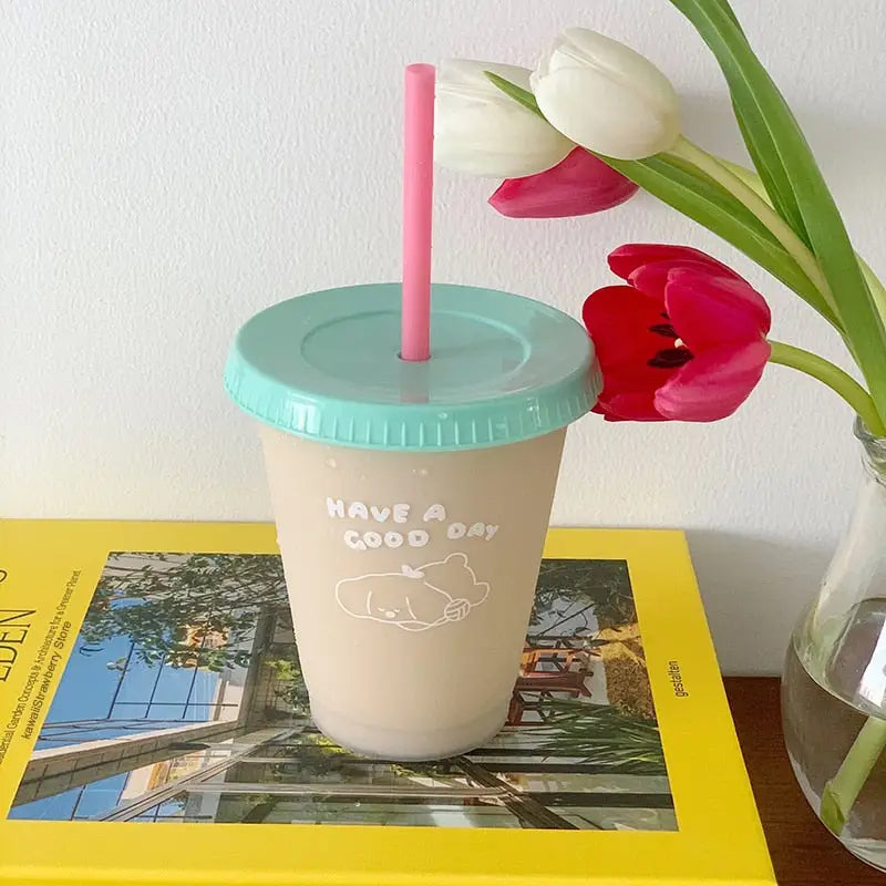 Reusable Cup with Straw - 400 ml / Pink