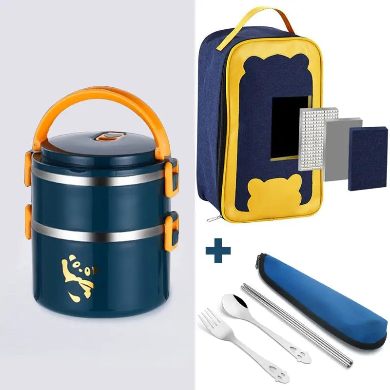 Stainless Steel Bento Lunch Box - 2 Layer- Bag Cutlery