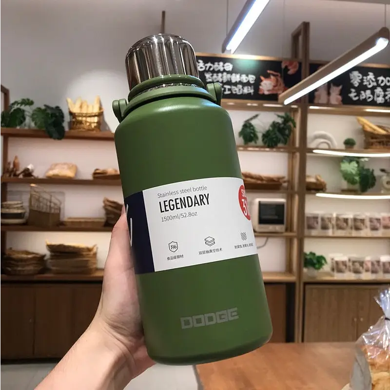 Stainless Steel Water Bottle with Handle - Green / 1500ml