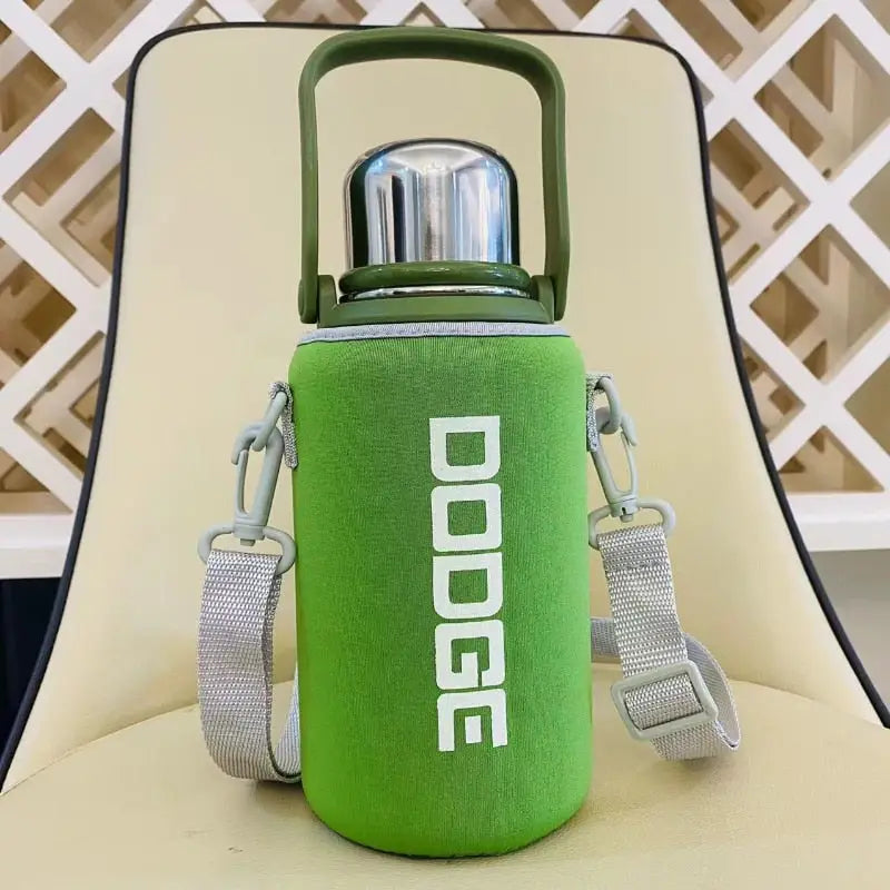 Stainless Steel Water Bottle with Handle - Green with Cup