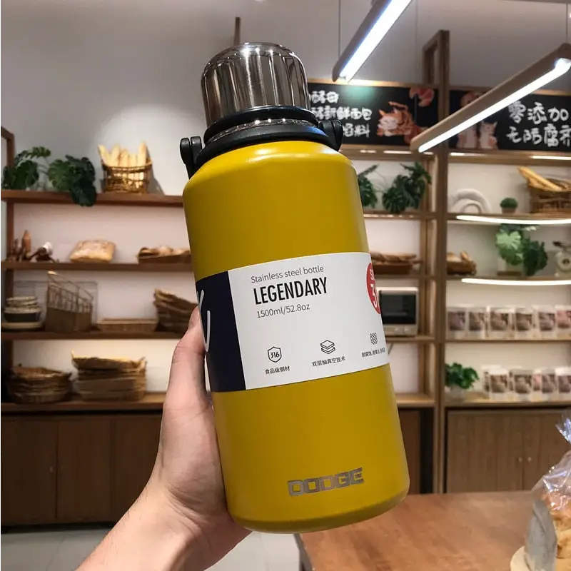 Stainless Steel Water Bottle with Handle - Yellow / 1500ml