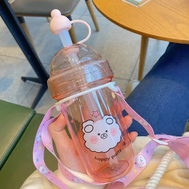 Straw Cap Kids Water Bottle - Pink / 501-600ml
