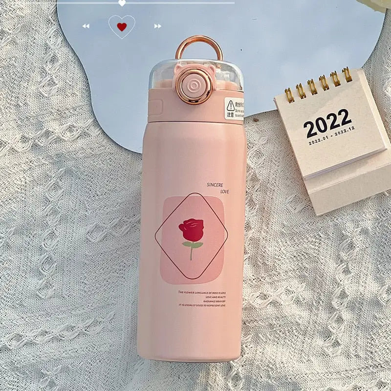 Straw Flask Kids Water Bottle - Pink / 350ML