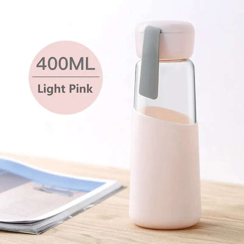 Student Glass Water Bottle - Light Pink