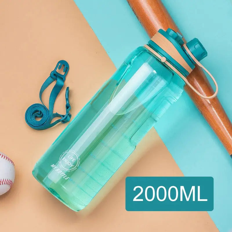 Transparent Sports Water Bottle - Blue Green 2000ML