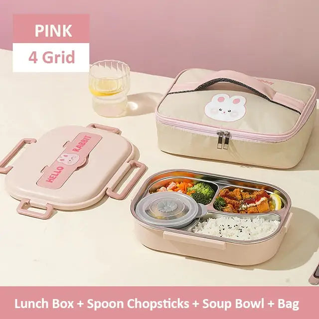 Aesthetic Metal Lunchbox - 4 Grid With Bag