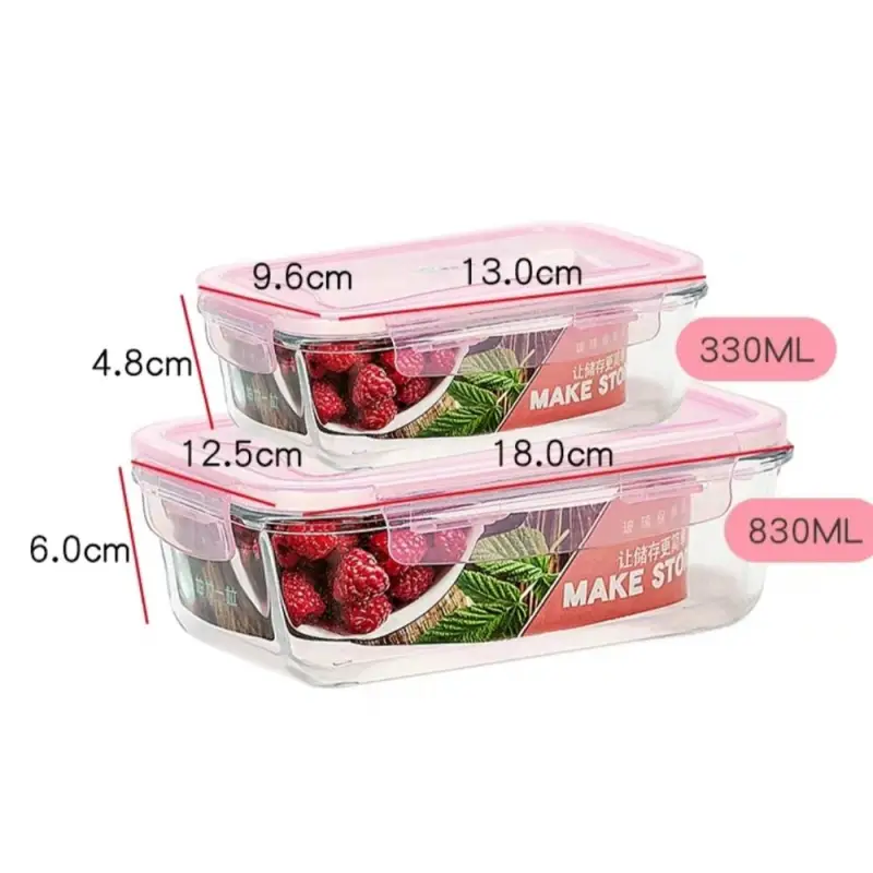 Bento Box Glass - 330ml and 830ml pink