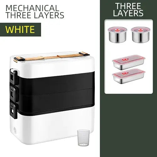 Bento Box Heated - White Three Layers