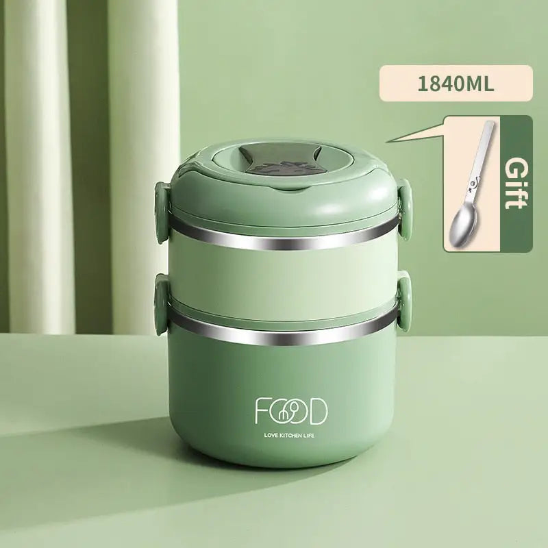 Bento Lunch Box Stainless Steel - Double Layer-Green