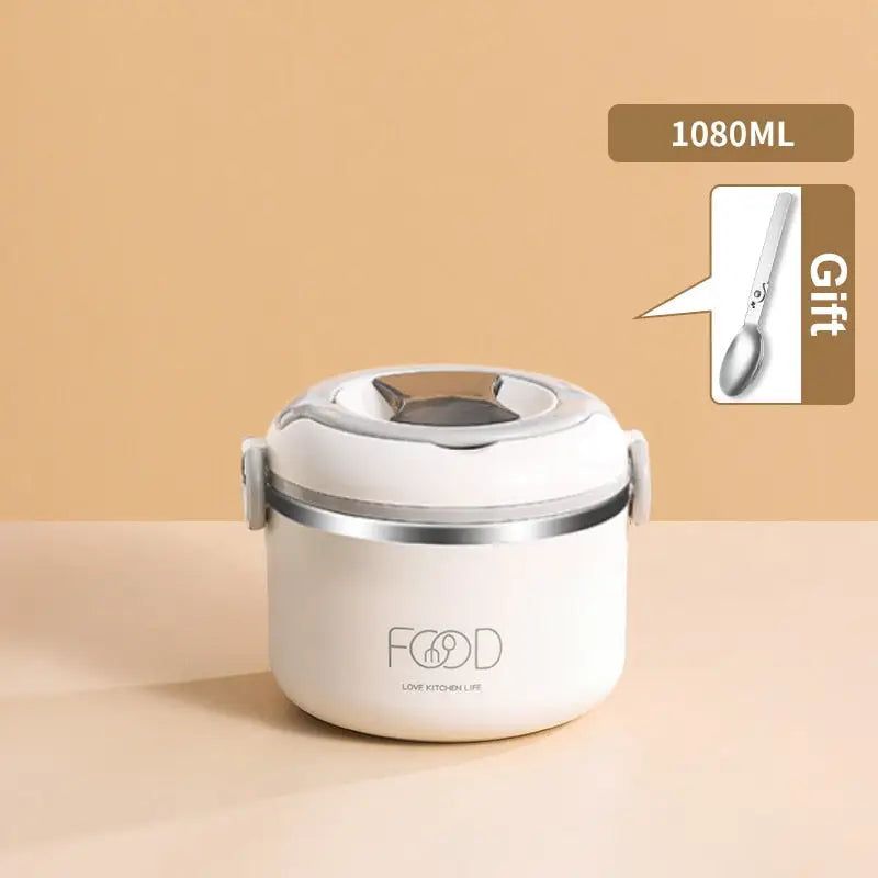 Bento Lunch Box Stainless Steel - Single Layer-White