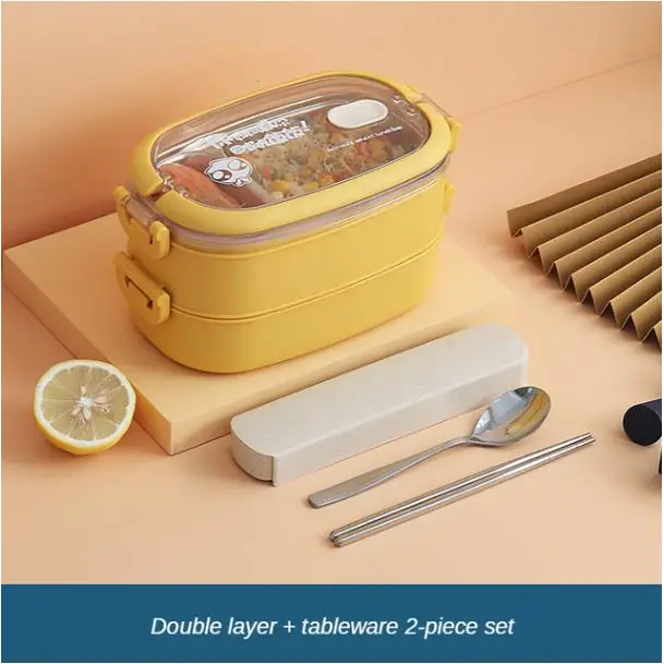 Bento Lunch Box - Yellow Double Layer