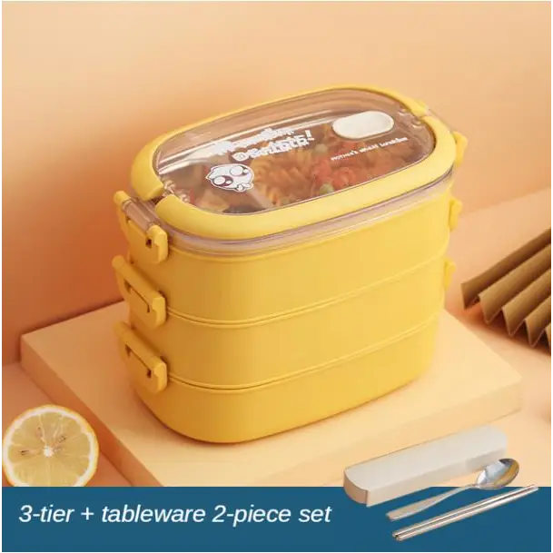 Bento Lunch Box - Yellow Three-Layer