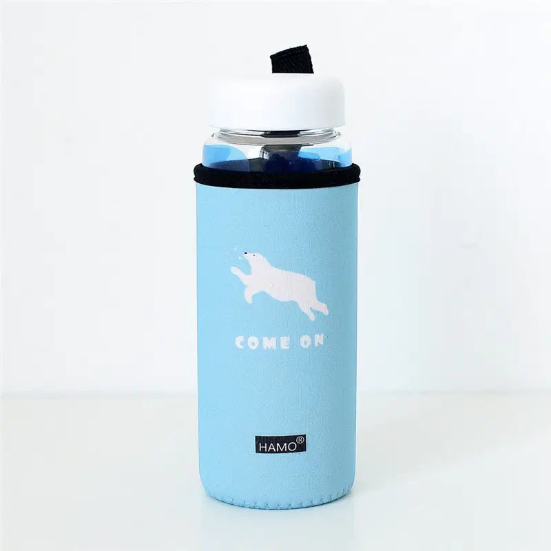 Blue Glass Water Bottle - Polar Bear