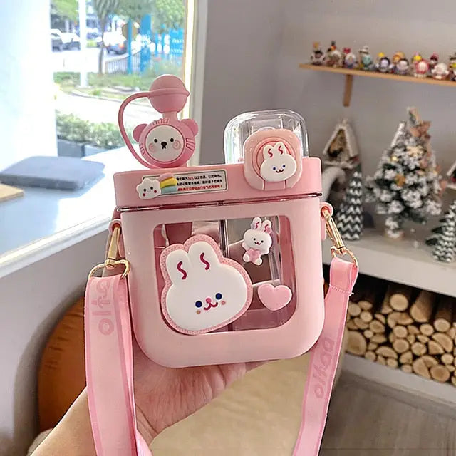 Cute Double Kids Water Bottle - 580ml / Pink Bunny