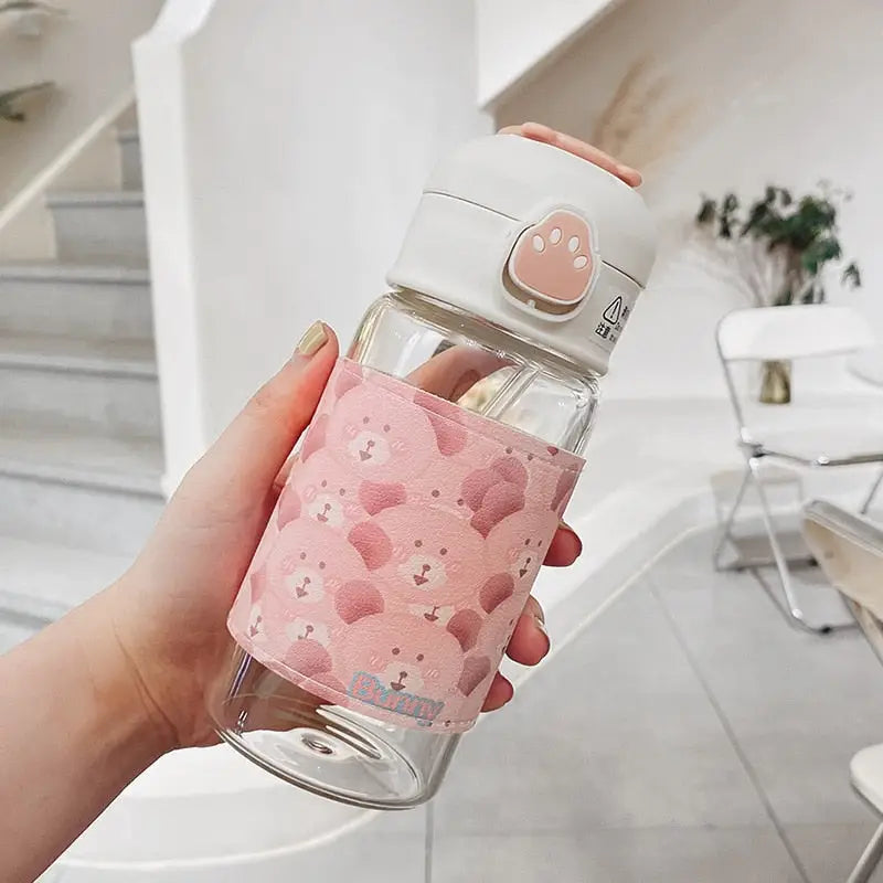 Cute Glass Kids Water Bottle - 301-400ml / Pink
