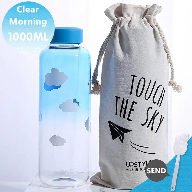 Cute Kids Glass Water Bottle - Clear Morning 1000ml