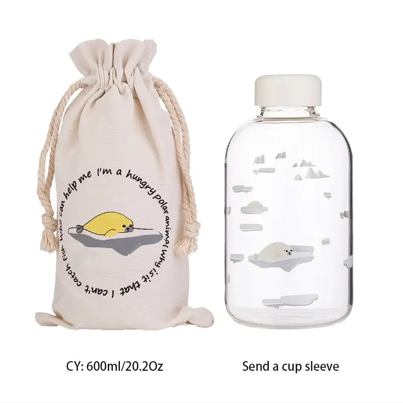 Cute Kids Glass Water Bottle - Seal 600ml