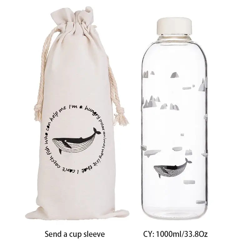 Cute Kids Glass Water Bottle - Whale 1000ml
